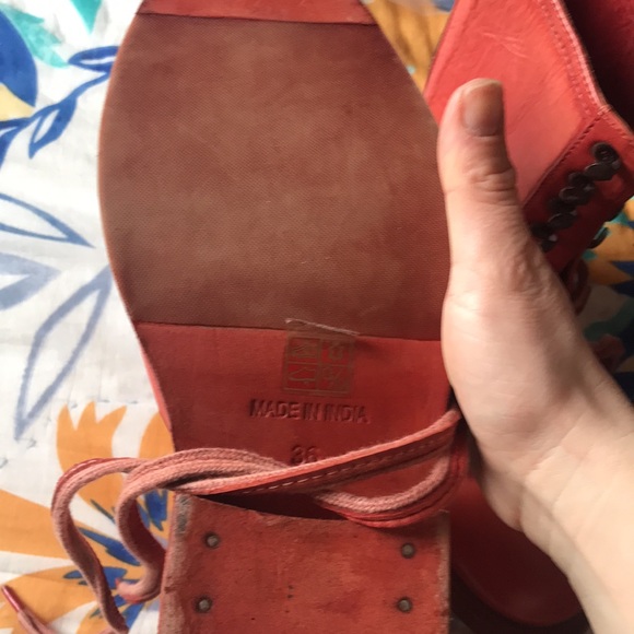 Free people NWOT lace up boots shoes booties heeled 36 6 orange leather - Picture 2 of 4
